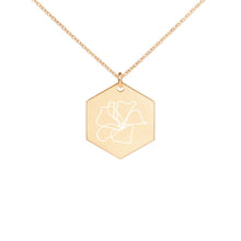 Load image into Gallery viewer, SI Hibiscus Engraved Silver Hexagon Necklace
