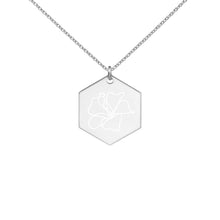 Load image into Gallery viewer, SI Hibiscus Engraved Silver Hexagon Necklace