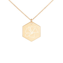 Load image into Gallery viewer, SI Hibiscus Engraved Silver Hexagon Necklace
