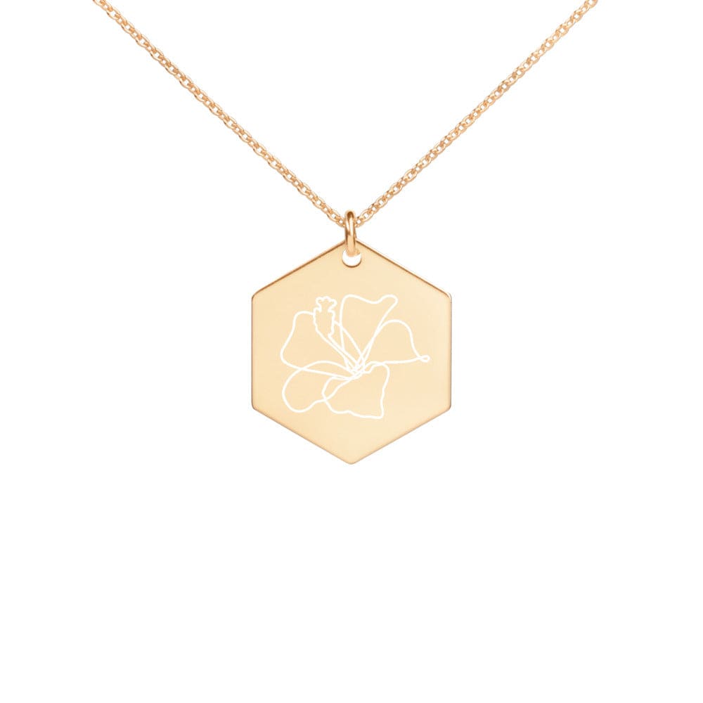 SI Hibiscus Engraved Silver Hexagon Necklace